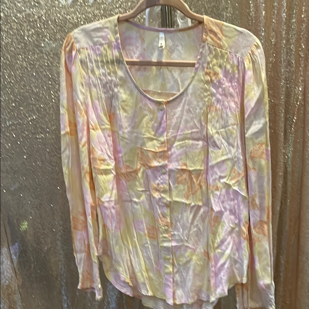 AMUSE SOCIETY Pastel Pink and Yellow Floral Button-Down Shirt NWT